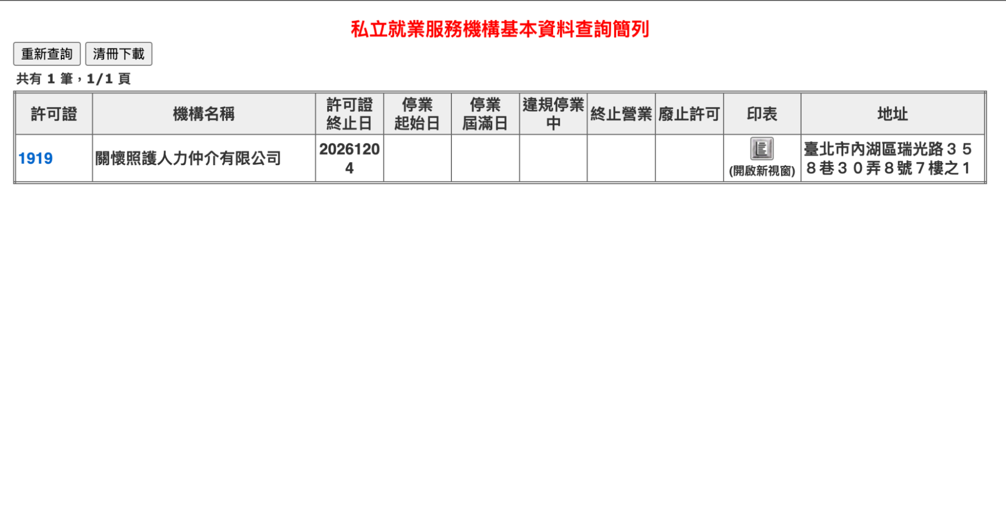 勞動部私立就業服務機構查詢系統